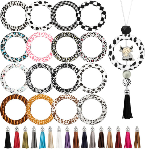 MissAudrey 32 Pcs Silicone Beadable O Rings Beads with Tassel, 65mm Silicone Bead Loop Round Silicone Bead Bulk for DIY Keychain Car Bracelet Jewe...