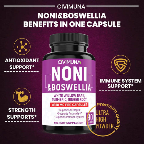 Noni Capsules 8850mg - Noni, Boswellia, White Willow Bark - 3 Months Supply...