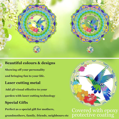 Hummingbird Wind Spinners for Yard and Garden,3D Wind Spinner, 12 inch Metal Wind Sculpture Stainless Steel Wind Catchers for Outdoor Indoor Craft...