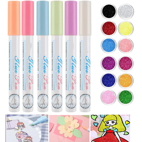 Marte Vanci Glue Pens with 12 Colours Fine Glitter Quick Dry Liquid Glue Stick Chisel Tip Glue Pen Set for Scrapbook Crafting Supplies Card Making...