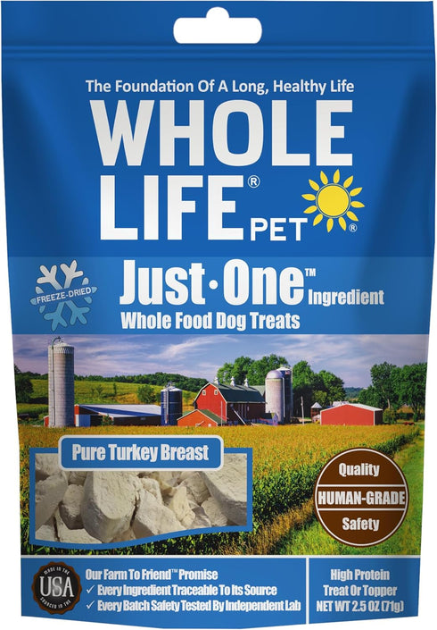 Whole Life Pet Just One Turkey - Dog Treat Or Topper - Human Grade, Freeze Dried, One Ingredient - Protein Rich, Grain Free, Made in The USA, 2.5 ...