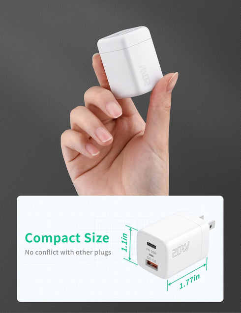 USB C Wall Charger Fast Charger Block, 2-Pack TI-TOO 20W Dual Port Power Adapter, Quick Charge 3.0 USB Type c Power Delivery Charging Plug Compati...