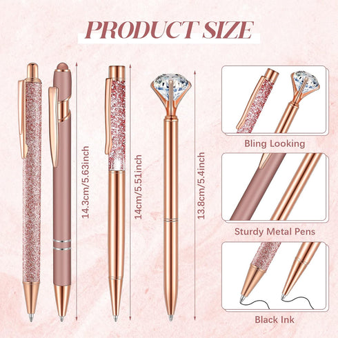 Sabary 8 Pcs Ballpoint Pens with Pen Holder for Desk Metal Crystal Diamond Pen Glitter Pencil Holder Fancy Pens Black Ink Bling Desk Organizer for...