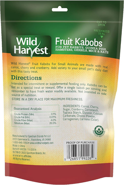 Wild Harvest Fruit Kabobs, 6 Count, for Pet Rabbits, Guinea Pigs, Hamsters, Gerbils, Mice and Rats...