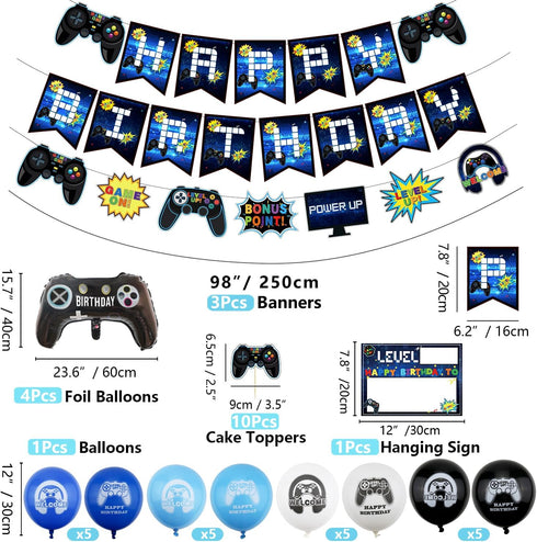 12th Birthday Decorations for Kids-Gaming Party Decorations for Gamer-HAPPY BIRTHDAY Gaming Banner Video Game Table Cover Controller Balloon Cake ...