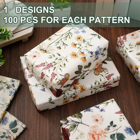 Generic AnyDesign 100 Sheets Floral Tissue Paper Vintage Wildflower Gift Wrapping Paper Butterfly Flower Printed DIY Art Craft Paper for Spring We...
