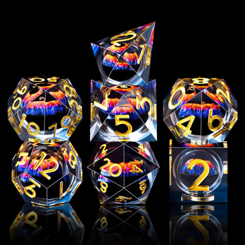 AUSTOR Dragon Eye DND Dice Set 7 Pieces Liquid Core Dragon Eye Dice Blue & Violet Sharp Edge Resin Dice Dungeons and Dragons D&D Dice with Box Rol...