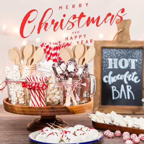 100 Pack Christmas Disposable Wooden Spoons Merry Christmas Pattern Spoons Candy Cane Merry Christmas Wooden Tasting Spoons for Cake Hot Chocolate...