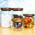 Glass storage jars with wooden lids, food storage jars, glass kitchen jars, transparent containers for coffee bean storage, biscuit/candy/spice/te...