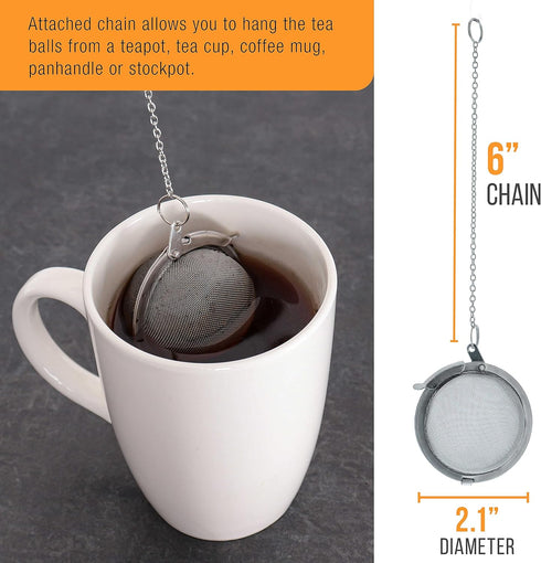 U.S. Kitchen Supply - 2 Premium Stainless Steel Tea Ball Strainer Infusers - 2.1" Size with Extra Fine Mesh - Steep Loose Leaf Tea, Herbal, Spices...