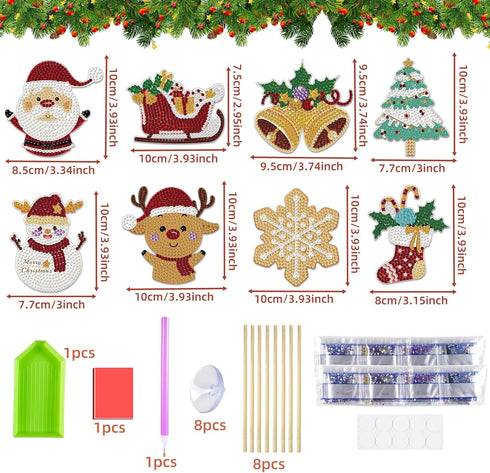 JHGCVX 8 Pcs Christmas Diamond Art, Diamond Painting Kits for Garden Decor, Christmas Stakes Diamond Art Kits for Indoor Outdoor Garden Yard Decor...