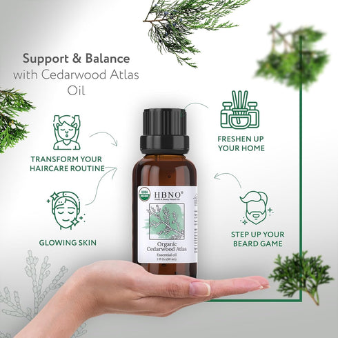 HBNO® California Bottled Organic Cedarwood Essential Oil 1 fl oz (30ml) - USDA Certified Organic Cedarwood Essential Oil for Aromatherapy, Soap Ma...