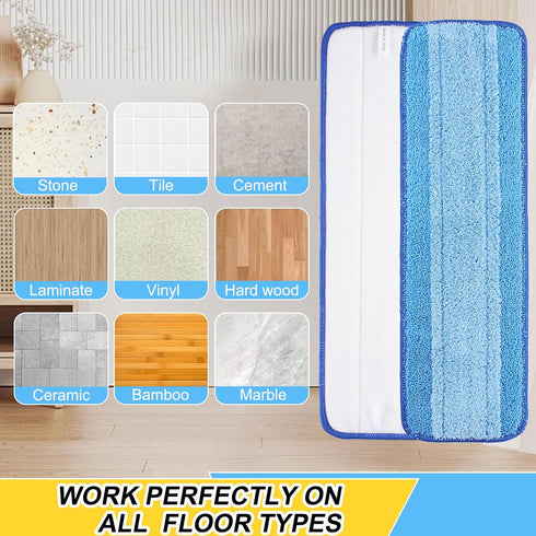6 Pack Microfiber Spray Mop Replacement Heads for Wet/Dry Mops Reusable Replacement Refills Fits for Bona Floor Care System (Blue-White)...