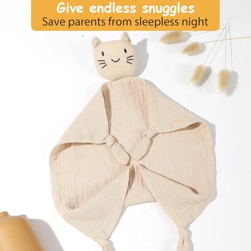 Cat Loveys for Baby Muslin Baby Security Blankets for Babies Soft Breathable Cotton Cat Baby Snuggle Animals for Newborn for Boys and Girls Neutra...
