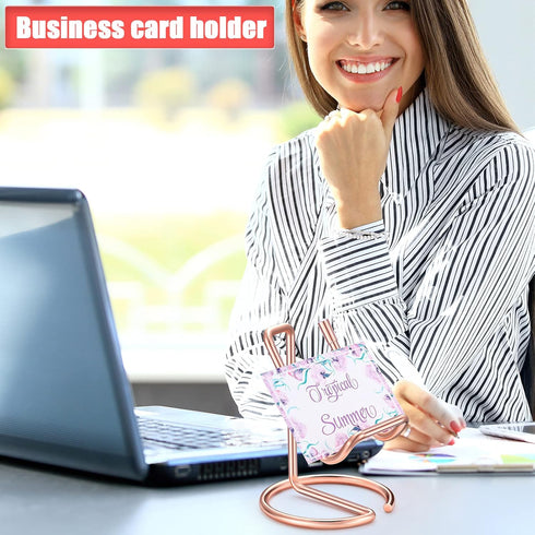 2 Pieces Metal Business Card Holder for Desk, Cell Phone Stand, Elegant Line Business Card Display Holder Stand, Office Desktop Business Name Card...