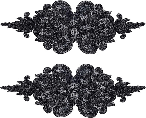 GORGECRAFT 2PCS Bead Embroidery Lace Appliques Flower Pattern Polyester Patches Beaded Tulle Decorative Sewing Ornament Accessories for Wedding Dr...