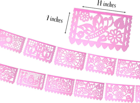 Mexican Banner Flags Light Pink Papel Picado Over 60 feet Long, Pastel Pink tissue PAPER garland decorations for all occasions, Weddings, Quincean...