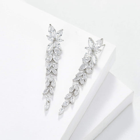 SWEETV Marquise Cubic Zirconia Wedding Earrings for Women Brides, Crystal Chandelier Bridal Drop Earrings for Prom Pageant...