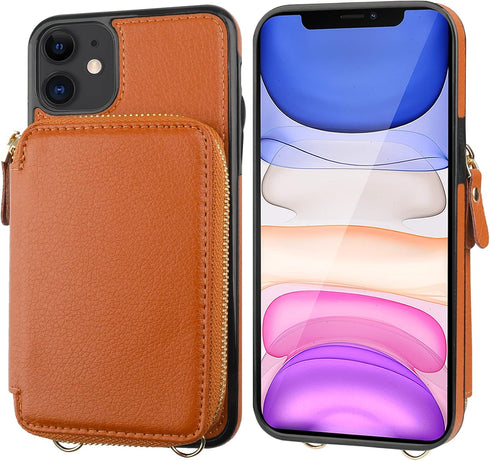 Bocasal RFID Blocking Wallet Case for iPhone 11, Adjustable Crossbody Zipper Purse Case Card Holder with Kickstand Detachable Wrist Strap, PU Leat...