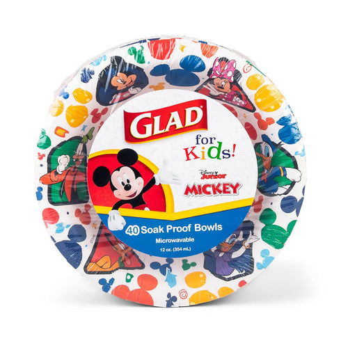 Glad for Kids Disney Mickey and Friends 12oz Paper Bowls| Disney Mickey Mouse Paper Bowls, Kids Bowls| Kid-Friendly Paper Bowls for Everyday Use, ...