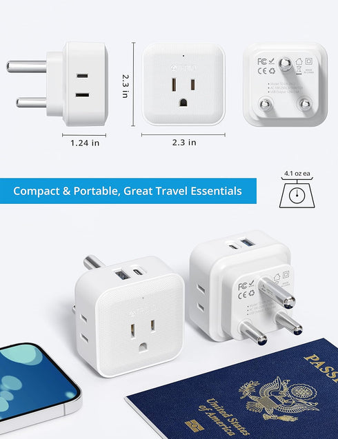 TROND South Africa Power Adapter 2 Pack - US to South Africa Travel Plug Adapter with 4 Outlets 2 USB (1 USB C), Type M Power Converter Adaptor fo...