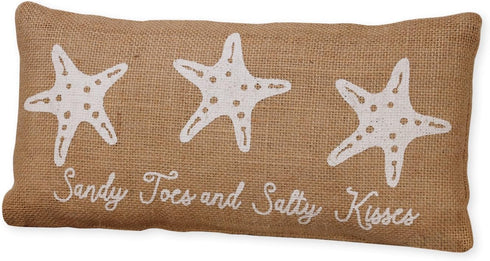 The Country House Collection Sandy Toes and Salty Kisses Starfish 6 x 12 Burlap Decorative Throw Pillow...