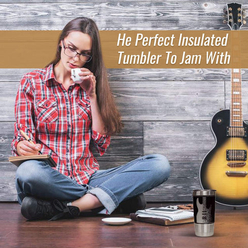 Leather-Wrapped Electric Guitar Tumbler – Stainless Insulated Travel Mug – Gift for Rock Musicians & Music Fans...