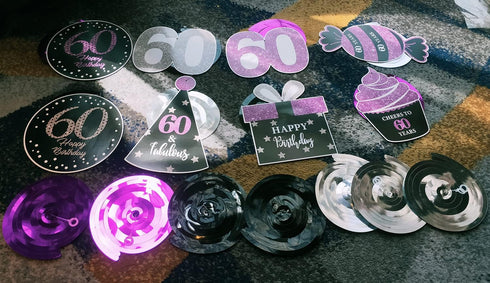 60th Birthday Decorations for Women Purple Black Silver 60th Birthday Party Decorations Hanging Swirls Ceiling– Women...