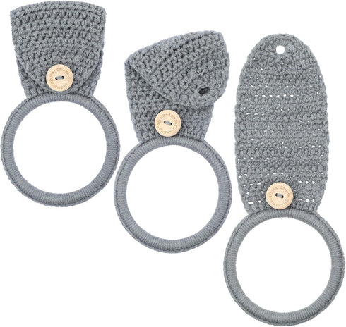 Tatuo 3 Pieces Crochet Towel Holder Hanging Kitchen Dish Towel Holder Ring Oven Handle Kitchen Bathroom Hanger for Stove(Gray)...