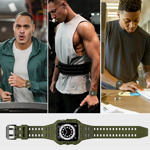 T-ENGINE Band Compatible with Apple Watch 44mm SE Series 6 Series 5 4 for 42mm Series 3, TPU Protective Raised Edge Case with Band Inserted 316L S...