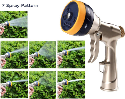 Garden Hose Nozzle Heavy Duty High Pressure Garden Sprayer for Car Washing, Watering Garden, Showering Dog & Pets with 7 adjustable patterns and f...