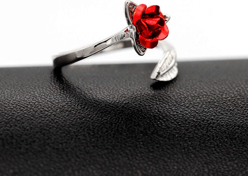 Uloveido Girls Charm Adjustable Red Rose Flower Leaf Ring Wedding Jewelry Valentines Gifts Y456...
