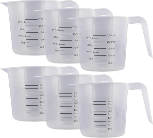U.S. Kitchen Supply Plastic Measuring Cups with Handles - 8 oz (250 ml) Liquid Measuring Cup Set of 6 - Clear Microwave Safe Kitchen Cups - Measur...