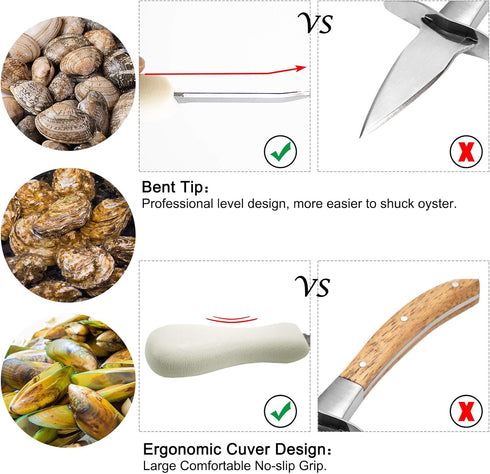 Nonley Oyster Shucking Knife, 2 Pack Oyster Knife Shucker Set with Professional Grade Cut Resistant Gloves, Stainless Steel Seafood Opener Tools...