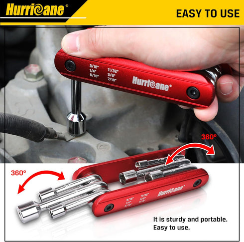 HURRICANE 6 in 1 Folding Nut Driver Set SAE, Hex Nut Driver Set, Cr-V Steel Shank. Premium Portable Premium Aluminum Handle. Easy to Carry Out, 3/...