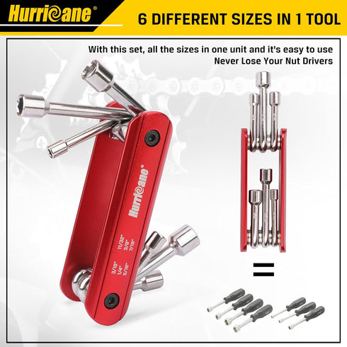 HURRICANE 6 in 1 Folding Nut Driver Set SAE, Hex Nut Driver Set, Cr-V Steel Shank. Premium Portable Premium Aluminum Handle. Easy to Carry Out, 3/...