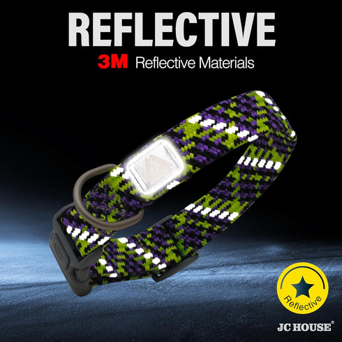 Reflective Dog Collar, Neck 12’’-20’’, Adjustable Soft Nylon Collar with Safety Lock for Medium, Large Dogs, Purple, M...