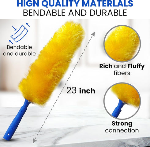 US Duster Company Static Duster – 23-inch Electrostatic Duster – Long and Flexible Static Feather Duster – Soft Nylon Fibers – Long Duster for Hom...