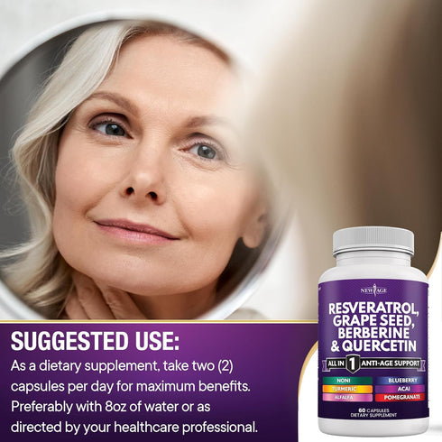 NEW AGE Resveratrol 6000mg Berberine 3000mg Grape Seed Extract 3000mg Quercetin 4000mg - Polyphenol Supplement for Women and Men with Noni Extract...
