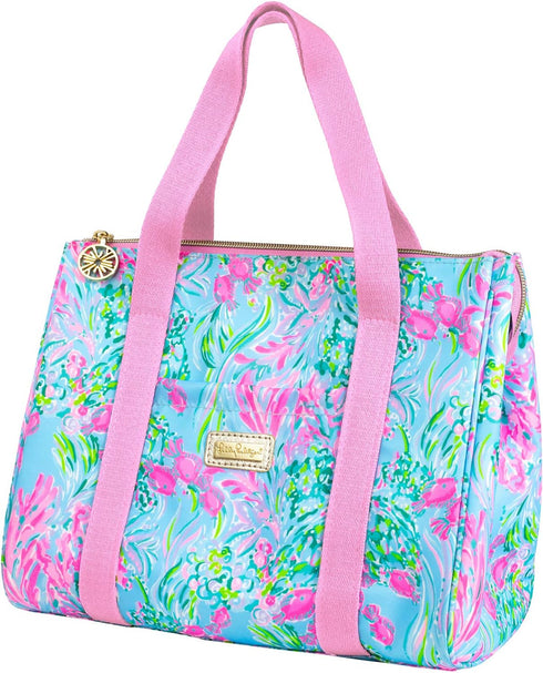Lilly Pulitzer Cute Lunch Bag for Women, Large Capacity Insulated Tote Bag, Blue Mini Cooler with Storage Pocket and Shoulder Straps, Best Fishes...
