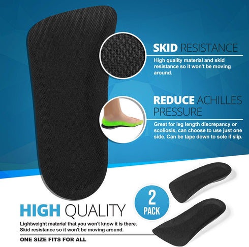 CALTO Half Elevator Insole for Men - 1/2 Inch Height Increase Taller Heel Lift Insert (2 Pack) Black...