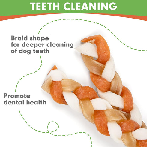 MON2SUN Dog Treats, 5 Inch Chicken and Rawhide Braids, Braided Rawhide Sticks Dog Chew Treats for Small Dogs, Teeth Cleaning and Long Lasting Dog ...