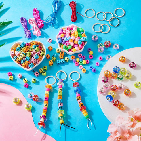 Beadthove DIY Letter Bead Keychain Making Kit Adjustable Acrylic Cube Letter Beads Strings Large Hole Pony Beads Key Ring Bracelet Jewelry Making ...