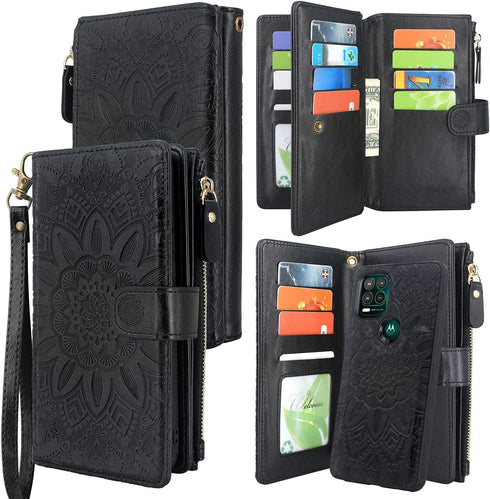 Harryshell Detachable Magnetic Zipper Wallet Leather Case with Cash Coin Pocket 12 Card Slots Holder Wrist Strap Lanyard for Motorola Moto G Stylu...