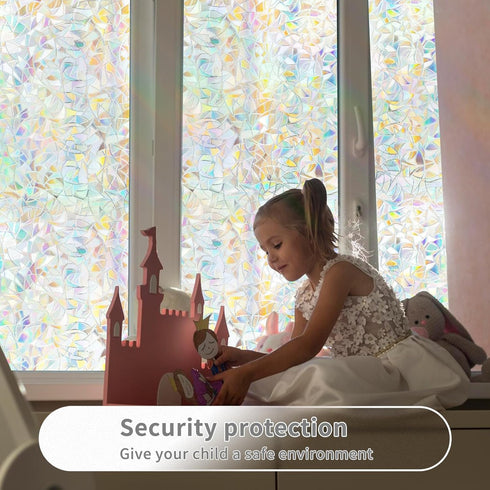 WPCTEV 3D Window Film No Glue Privacy for Glass Sticker Static Cling Heat Control Anti UV Non-Adhesive Decorative Crescent 17.7 Inch x 6.5 Feet...