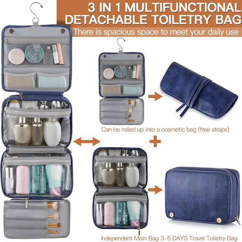 Elviros Toiletry Bag Hanging Travel Organizer for Men and Women, 3 in 1 Multifunctional Large Makeup Cosmetic Case for Toiletries Accessories, Wat...