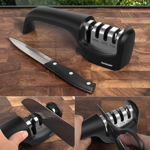 Knife Sharpener, Amesser 4-in-1 Kitchen Knife Sharpener Effortlessly Sharpen Restore, Hone, and Polish Blades Quickly for Kitchen Knives, Pocket K...