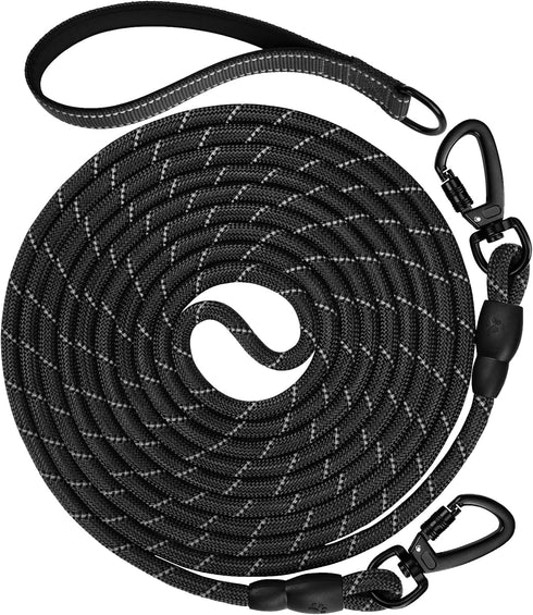 15ft Long Dog Leash | Neoprene Padded Handle | Lockable Heavy Duty Clip | Handle Removable for Temporary Tie Out | Dog Training,Hiking,Camping,Pla...