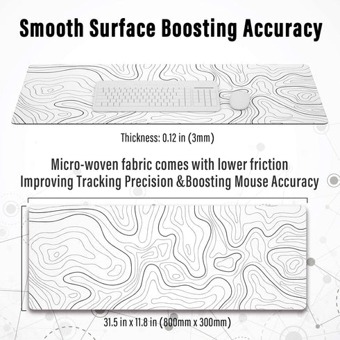 Ovenbird Large Gaming Mouse Pad with Stitched Edges, Minimalist Topographic Map Desk Mat, Extended XL Mousepad with Anti-Slip Base, Cool Desk Pad ...