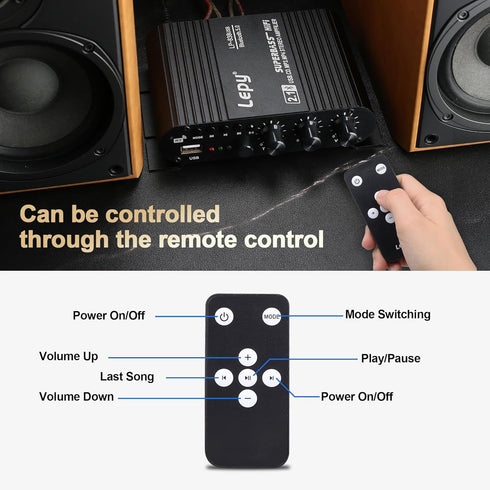 LP-838 2.1 Bluetooth Amplifier 38W+38W+50W Power Output with Remote Control Function, 2.1 Channels Bluetooth Amplifier Supports Bluetooth/USB/RCA ...